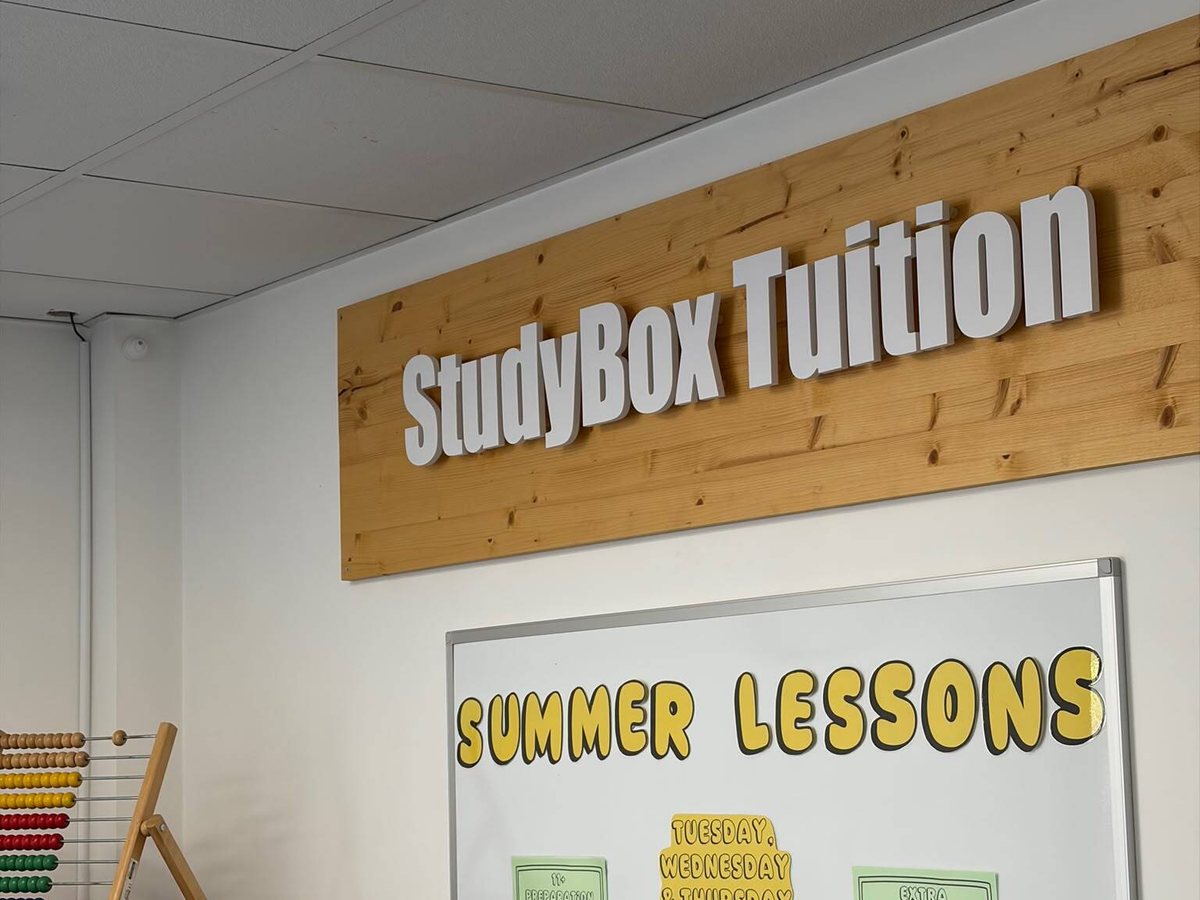 StudyBox Tuition sign inside the Sutton centre
