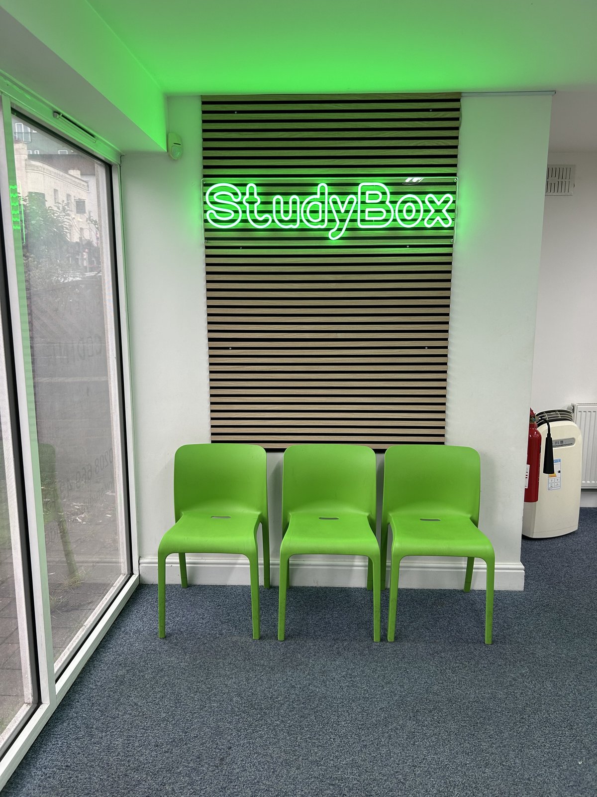 The StudyBox branded waiting area inside the Wallington centre
